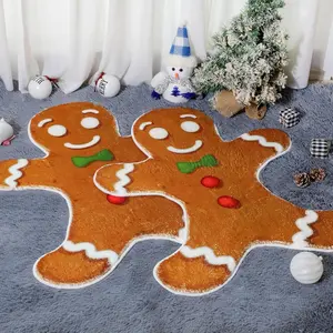 Cute Cartoon Christmas Gingerbread Man Design Carpet, Soft Washable Plush Rug for Living Room Bedroom Sofa, Holiday Gift Home Decor, Fluffy Rug