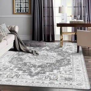 【Mother's Day】GENIMO Washable Non-Slip Area Rug, Ultra-Thin Foldable Low Pile Machine Washable Rug, Lightweight  Rug for Living Room Bedroom Dining Room