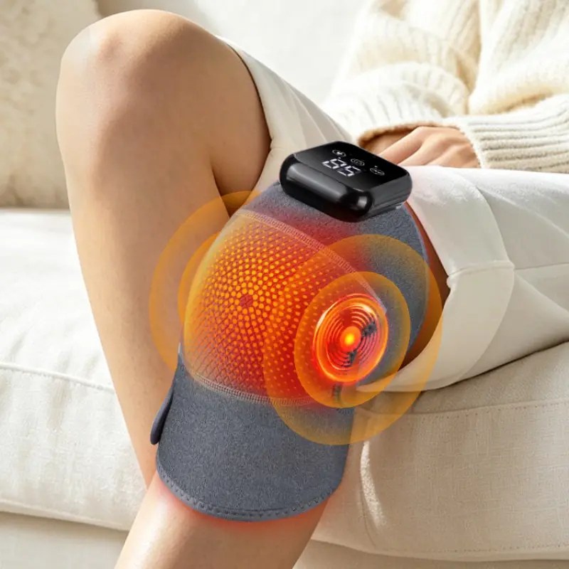 3 Vibration Modes 3-Level Heating Extended Knee Brace 2000mAh Touchscreen 15-Min Timer Universal Fit Portable Pain Relief Black Christmas Practical Gift for Elders Knee Pain Tool USB Rechargeable Massagers