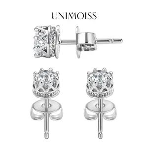 UniMoiss Moissanite Radiant Crown Solitaire Stud Earrings Silver-Plated Jewelry Wedding Engagement Anniversary Valentine's Day Birthday Daily Wear