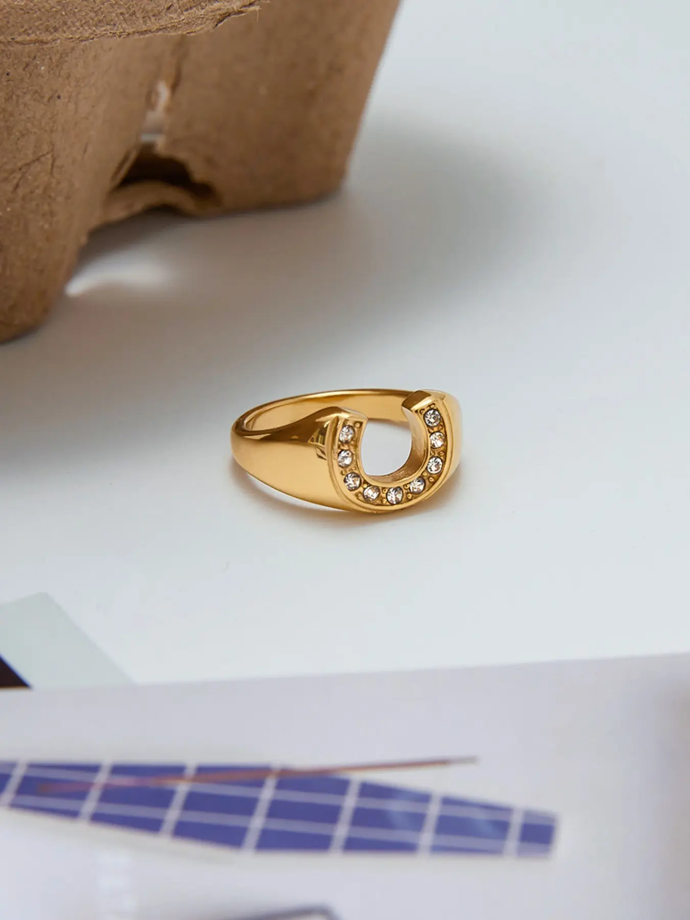 Ladies U Shaped White Zircon Stainless Steel 18k Gold Plated Anti Allergy Classic Style Modern Urban Professional Style Matching Elegant Fashion Rings Beautiful Rings Geometric Design Ring Elegant Everyday Ring