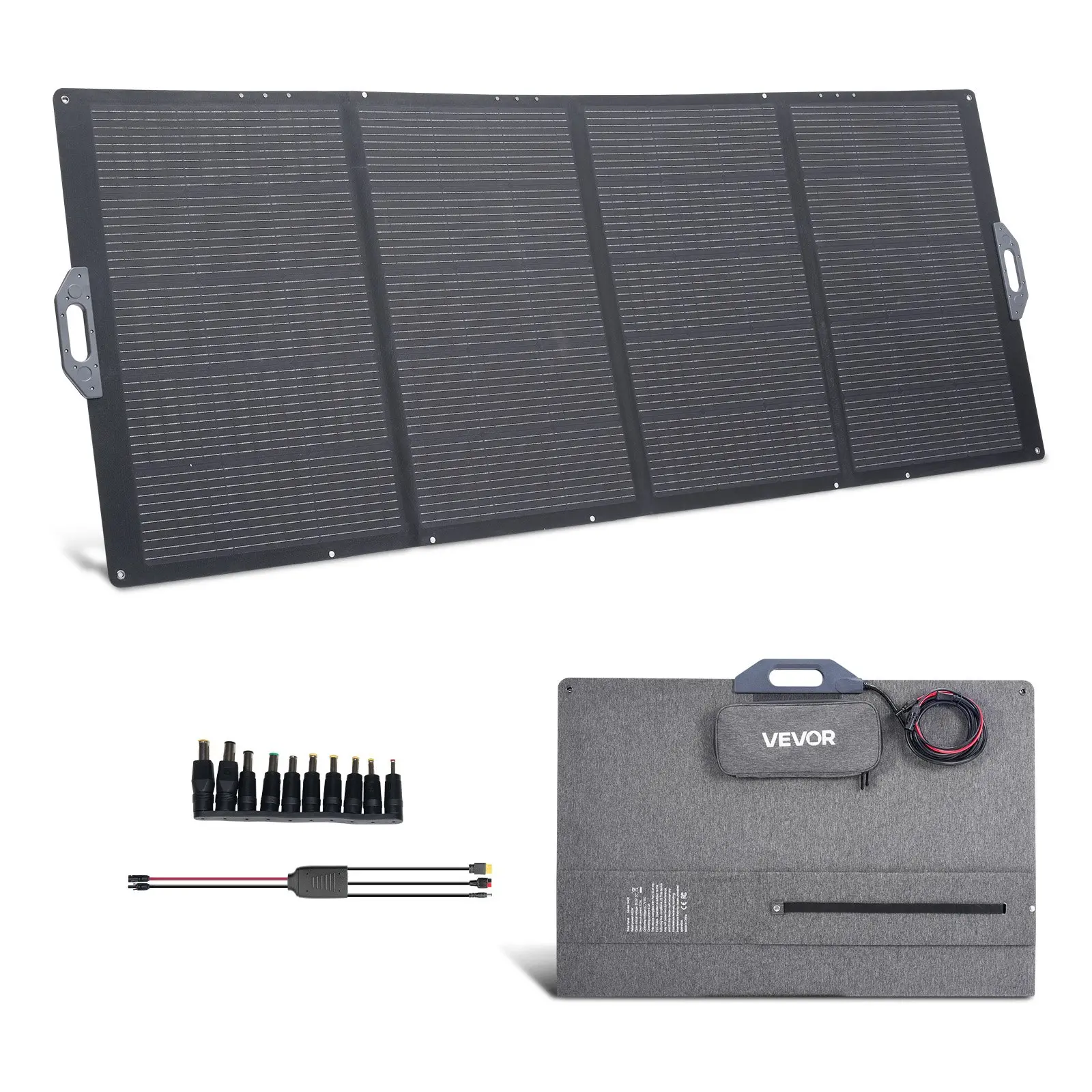 VEVOR 400W Foldable Monocrystalline Solar Panel Charger, 24 High-Efficiency Portable Panels, MC4 Output, 10-in-1 DC Adapter, IP67 Waterproof, 200W & Above for Power Stations, Hiking Trips