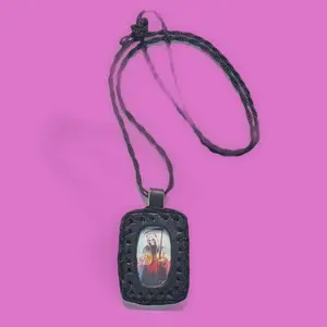 Santa Muerte 7-Power Black Escapulario, Religious Jewelry Necklace for Fashion & Costume Accessory Use