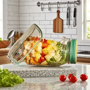 Portable Salad Container Lunch Box, Side Opening Design, Leak-Proof Lid, Sealed Food Storage Bowl, Microwave Safe, Dishwasher Cleanable, Leakproof Lunch Box
