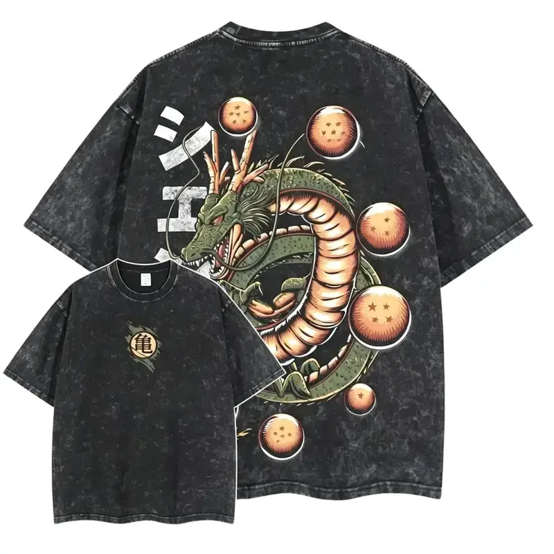 Men's Shenron Anime Graphic T-Shirt in Heavyweight Cotton, Vintage Washed Streetwear, Casual Relaxed Fit, Men's Wear, Men's T Shirts, Streetwear Clothing iftfavorite shirt tee round neck casual t-shirt loose fit crewneck wash loose fit vintage cotton