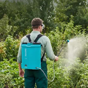 Garvee Upgraded Battery Powered Backpack Sprayer 3.17 Gallon – Adjustable 0-65 PSI Electric Pressure – 18V Rechargeable Battery – 5 Nozzles & 1 Spray Wand – Wide Mouth Lid – Ideal for Weeding, Gardening & Yard Spraying – White + Lake Blue