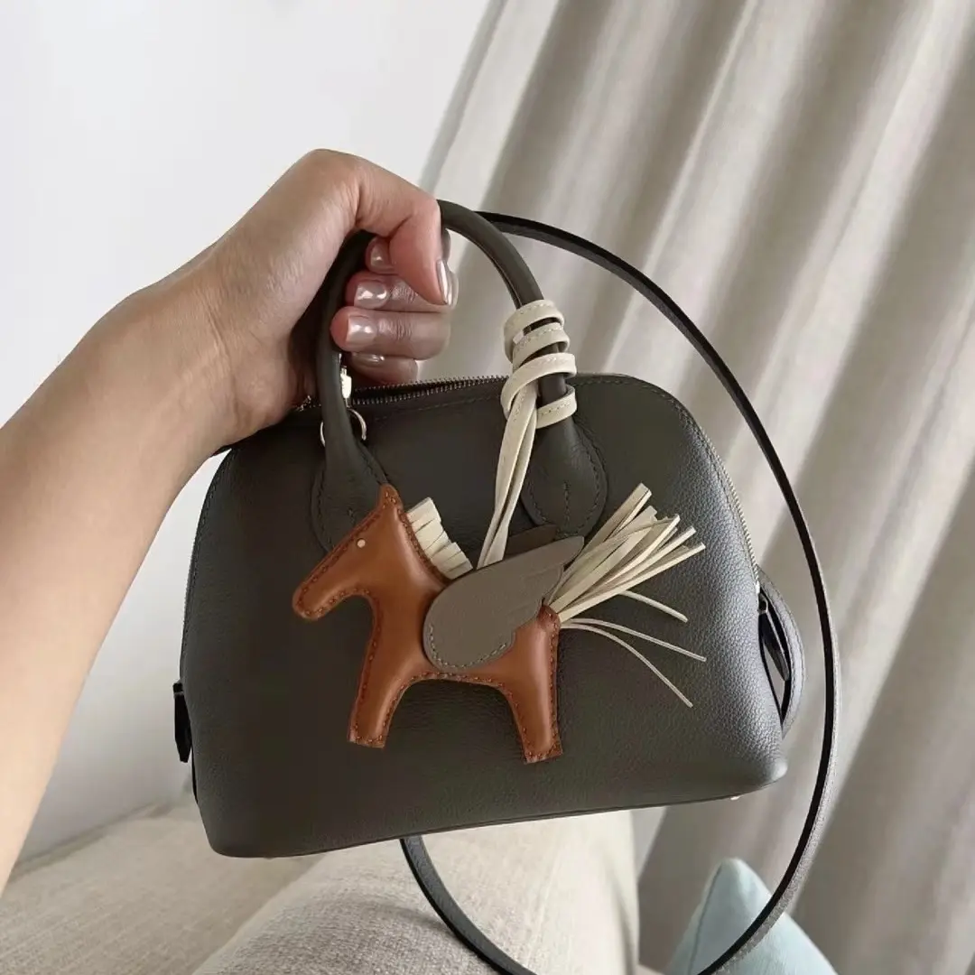 Wirkin Bag Horse Charm -Lychee Pattern Leather Accessory for Portable Messenger Bag, ldeal for Ladies Handmade Sheepskin Angel Pegasus Bag Hanging Ornaments