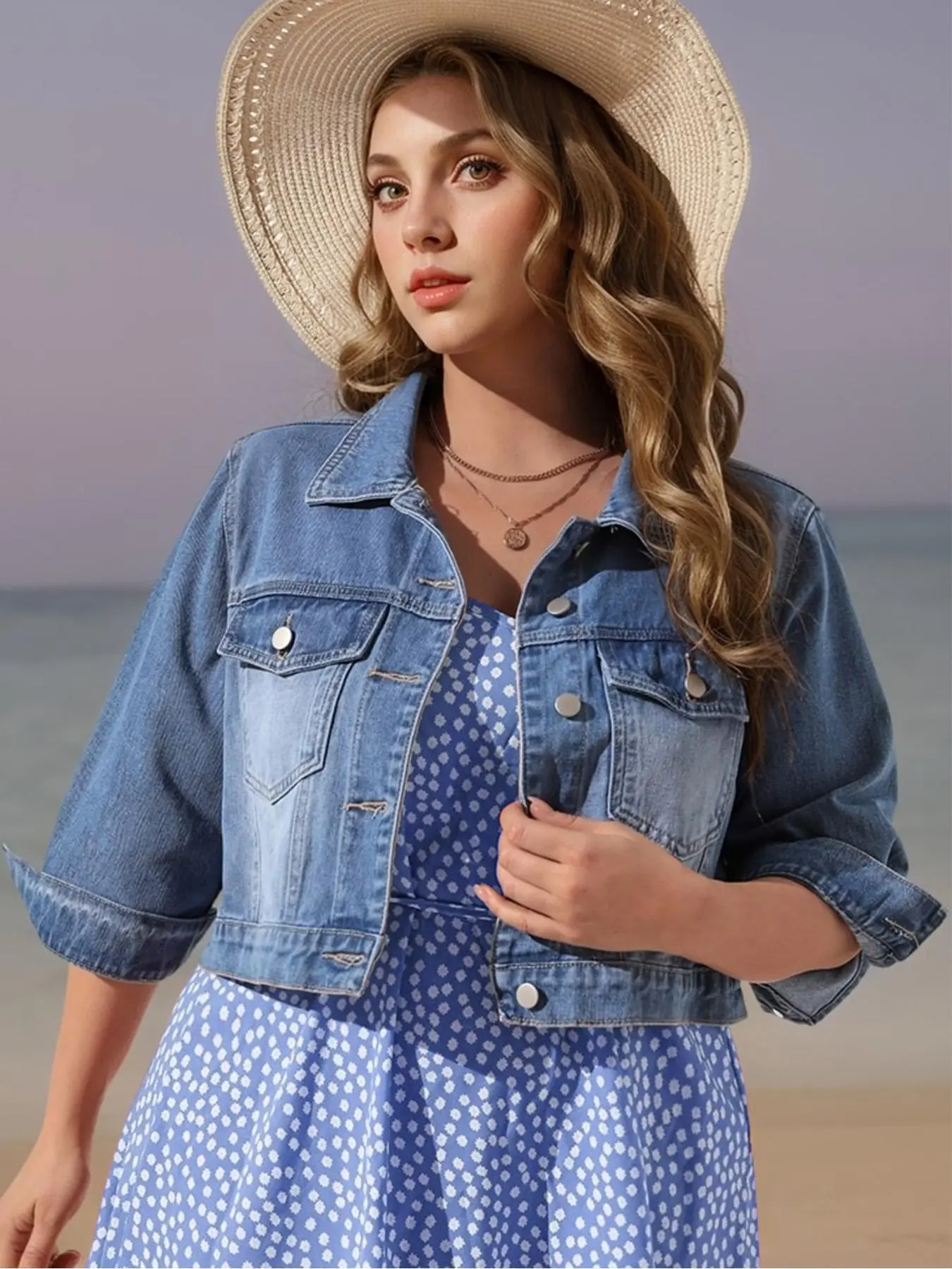 【Plus Size】 Denim Jacket, Plus Size Button Front Denim Jacket, Women's Plus Casual Everyday Outerwear Coats for Daily Wear, Autumn Denim Jackets