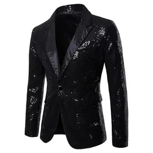 Men's Glitter Contrast Sequins Button Blazer, Slim Fit Long Sleeve Suit Jacket for Party, Formal Occasions, Men's Clothing for All Seasons, Menswear