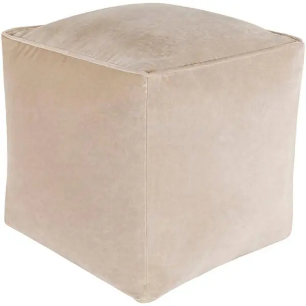 Cotton Velvet Cube Pouf, Cream