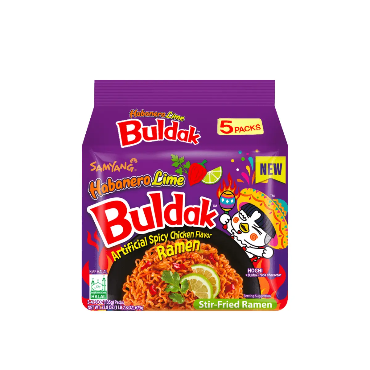 Samyang Limited Edition Buldak Ramen - Havana Chili Lemon Flavor, Spicy Chicken Stir-Fried Noodles, 5-Pack (135g Each)
