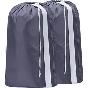 2 Pack XL Nylon Laundry Bag with Strap, Large Dirty Garments Organizer, Easy Fit a Hamper or Clothing Basket, Can Carry Up to 4 Loads of Clothes, Grey