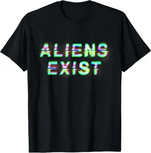 100% cotton Unisex Aliens Exist Vaporwave Glitch Style UFO Alien Abduction T-Shirt