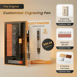 Resparked Customizer Engraving Pen with 30 Free Diamond Bits for Personalized Gifts & Practice Canvases Easy to Use USB-C Fast Charger 3 Speed Settings 8000-21000 RPM
