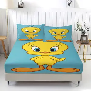 3-Piece Tweety Pattern Bedding Set, Comfortable Printed Design, Includes 1 Fitted Sheet & 2 Pillowcases, Non-Slip, Perfect Gift, Bed Sheets Set