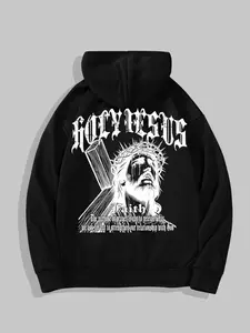 Men'S Casual Hoodie with a Saint Jesus Print Design