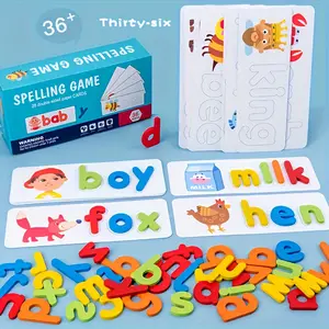 Spell Alphabet Learning Toys, Spell Matching Letter Games, Wooden Puzzle Toys for Preschool, 28 Cards & 52 Letter Blocks, Halloween & Christmas Gifts