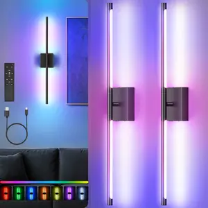 RGB Battery Operated Wall Lights Set of Two, 10000mAH Rechargeable Wall Lights with Remote Control, Dimmable Black Gold LED Wireless Wall Lamps/Wall Sconces for Bedroom, Living Room, Hallway, Dining Room, 360° Rotate 3CCT