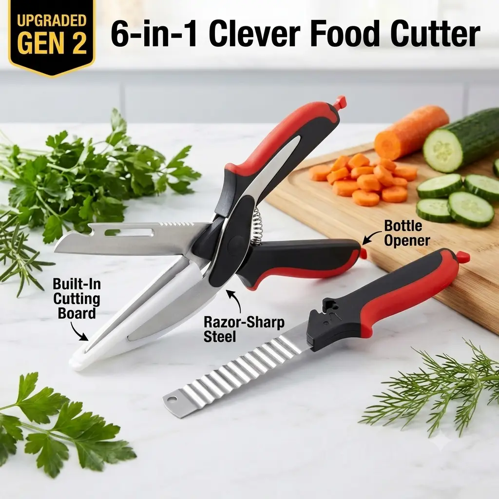 Kitchen Scissors for Food with Cutting Board 6-in-1 Upgraded – Multipurpose Food Cutter Shears for Meat, Vegetable, Cheese, Fruit, Sharp Stainless Steel Cooking Scissors for Meal Prep