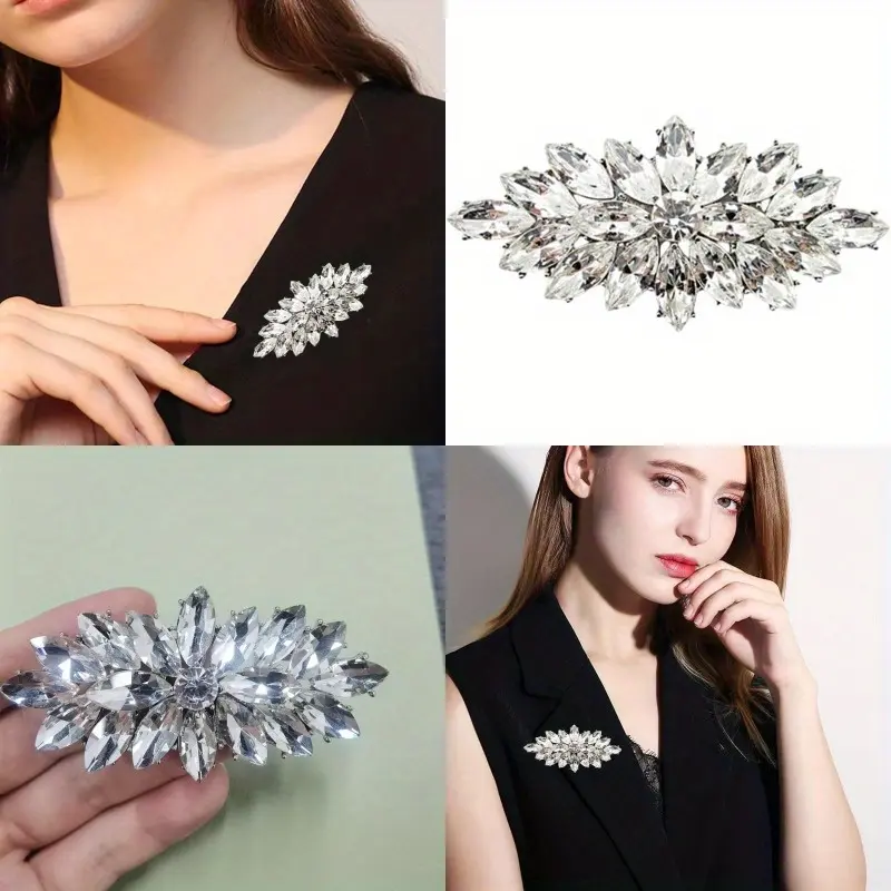 Marquise Rhinestone Corsage Brooch Pin for Women Unisex Silvery Plated Fashion Color Austrian Cluster Big Bouquet Brooches Lapel Pins Art Deco Dress Accessories Elegant Wedding Christmas Festival Jewelry Giftfor men and women pins