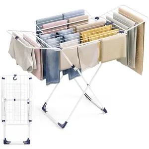 Clothes Drying Rack, Drying Rack Clothing, Laundry Rack Foldable,-Saving, Free-Standing Airer with 4 Gullwings, Indoor Use, 55.12"*37.8"*17.52", White