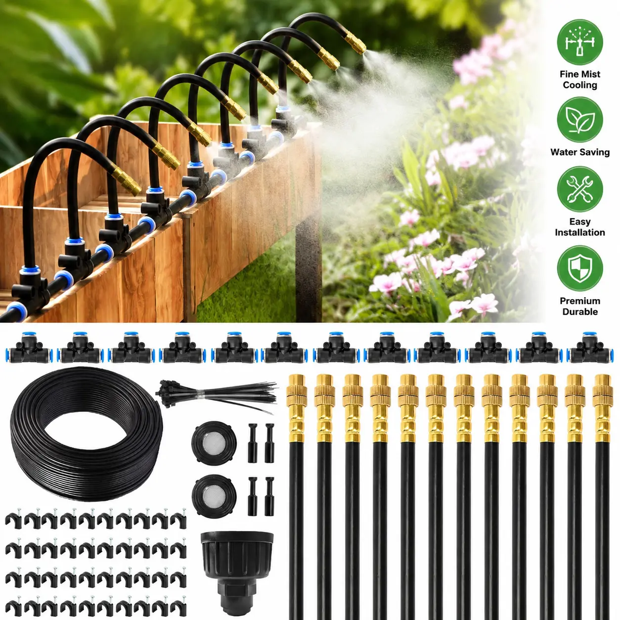 Mixc Drip Irrigation System Complete Kit - 50/100FT Length, 12 Adjustable Copper Nozzles, Aluminum Rods, 50% Water Saving Automatic Watering Devices for Greenhouse, Potted Plants (Home Improvement Garden Supplies), Adjustable Nozzle Watering Equipment, Au