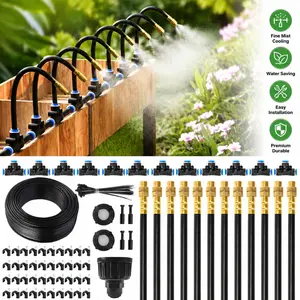 Mixc 50FT Drip Irrigation System | 12 Adjustable Copper Nozzles | Automatic Watering Kit for Garden, Lawn, Greenhouse, Yard & Potted Plants