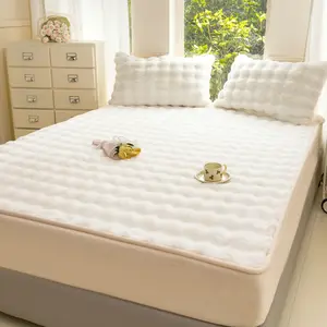 {Valentine's Day }H&D Fluffy Faux Rabbit Fur Fitted Sheet 3PC Set for bed Mattress Cover with two pillow cases, Ultra-Soft Fleece, Warm Cozy Elegant, plush soft warm, Gift for Girls and Women