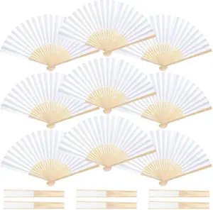 Handmade White Paper Folding Hand Fans 8.3 Inch Portable Decorative Fans for Wedding Outdoor Party Favors Bridal Shower DIY Crafts Photography Prop Summer Cooling Supplies Home Goods Gifts