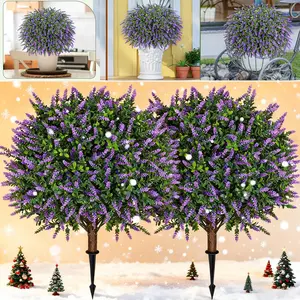 DLDA 24" Boxwood Topiary Balls with Lavender 2-Pack UV Resistant Faux Outdoor Plants for Porch Front Door & Planters with Ground Spike & Garden Tools Full Realistic Design Long Lasting All Season Decor Home Decoration summerwins