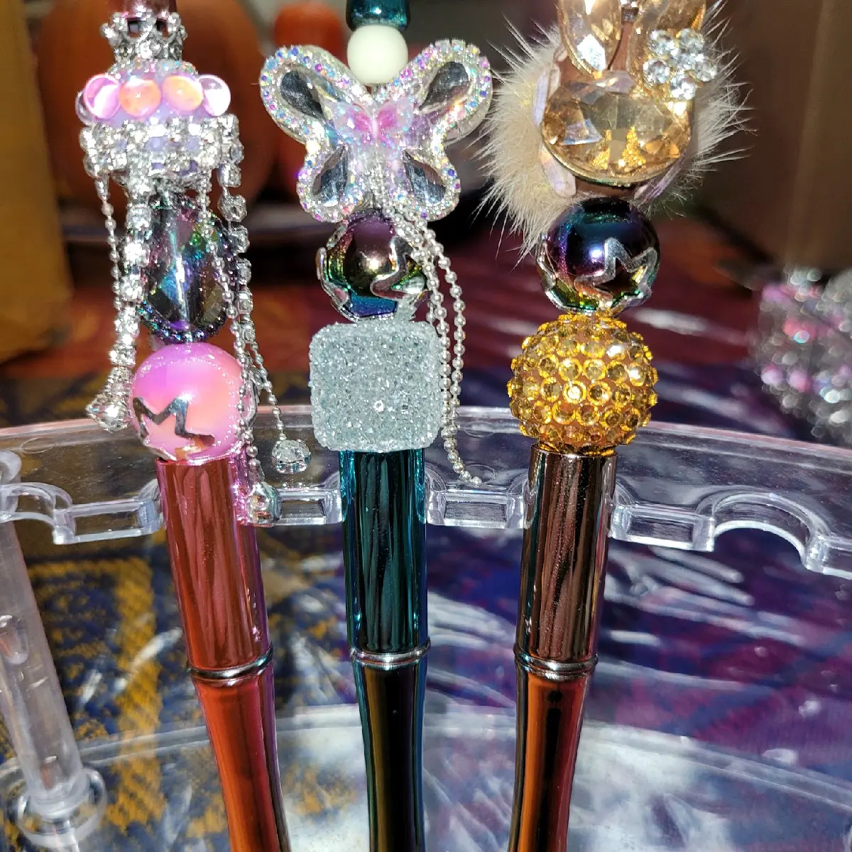 x3 All holiday tiktok special fancy beaded pens set. metal, rhinestones, plastic black ink. diy beaded pens 3 pcs set your choice or mixed random for your convenience. 20.00