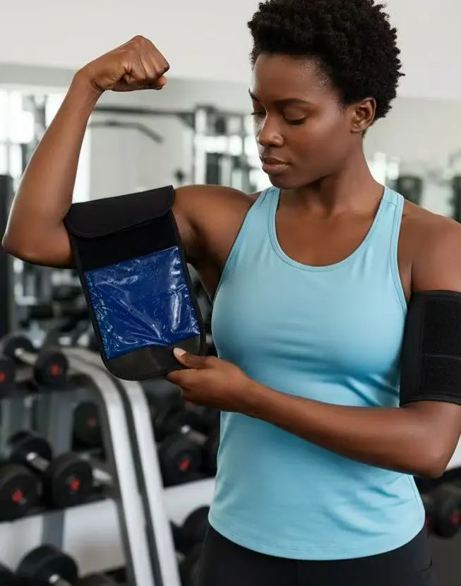 1 Pair Blue & Silver Sauna Arm Wraps - Gym Accessories, Sporty Sports Sleeves & Support for Busy Moms, Rapid Thermogenic Power, Raise Body Temperature, Sauna Sweat Enhancement, Flabby Arm Comfort