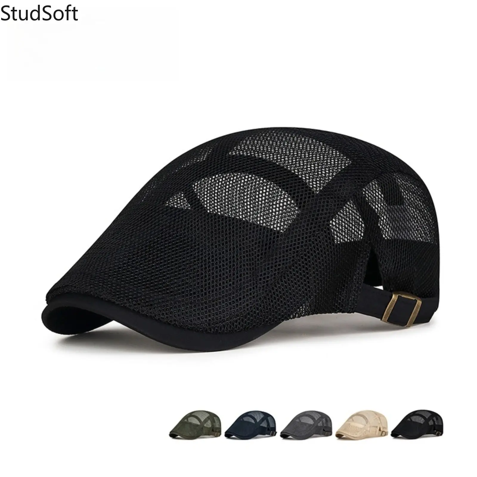 Men's Cotton British Retro Street Style Ventilated Mesh Duckbill Flat Brim Hat - Lightweight UV-Protective Breathable Ventilation Cap for Summer Outdoor Adventures