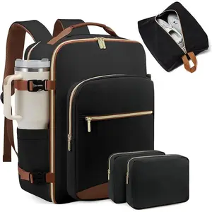 40L Large Travel Backpack for Women Men, 17 Inch Carry on Backpack for Traveling on Airplane, Personal Item Bag Airline Approved, Business Causal Weekender Backpack, Black-Brown