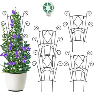 Yhtpouqe 4 Pack Stackable Metal Plant Trellis for Climbing Plants Outdoor/Indoor - Sturdy Garden Trellis for Potted Plants, Vine Support Stakes with Rustproof Design- Decorative Plant Support