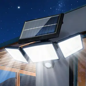 Solar Motion Sensor Outdoor Light 3-Head 300 LED Security Floodlight with Remote Control IP65 Waterproof Adjustable Wall Lamp Solar Powered Exterior Light for Garden Garage Yard Porch Driveway