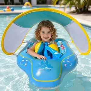 Kids Inflatable Swim Ring with Canopy, Outdoor Water Play Float, Pool Float, Swimming Ring, UV Protection Life Buoy, PVC Material, Perfect for Summer Fun