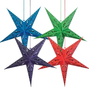 In the Breeze Paper Star Lantern - Handmade Dyed Paper with Painted Gold Accents - 24" W x 24" H x 10" D - Hanging Party & Home Décor - Easy to Assemble - Perfect for Indoor & Outdoor Use