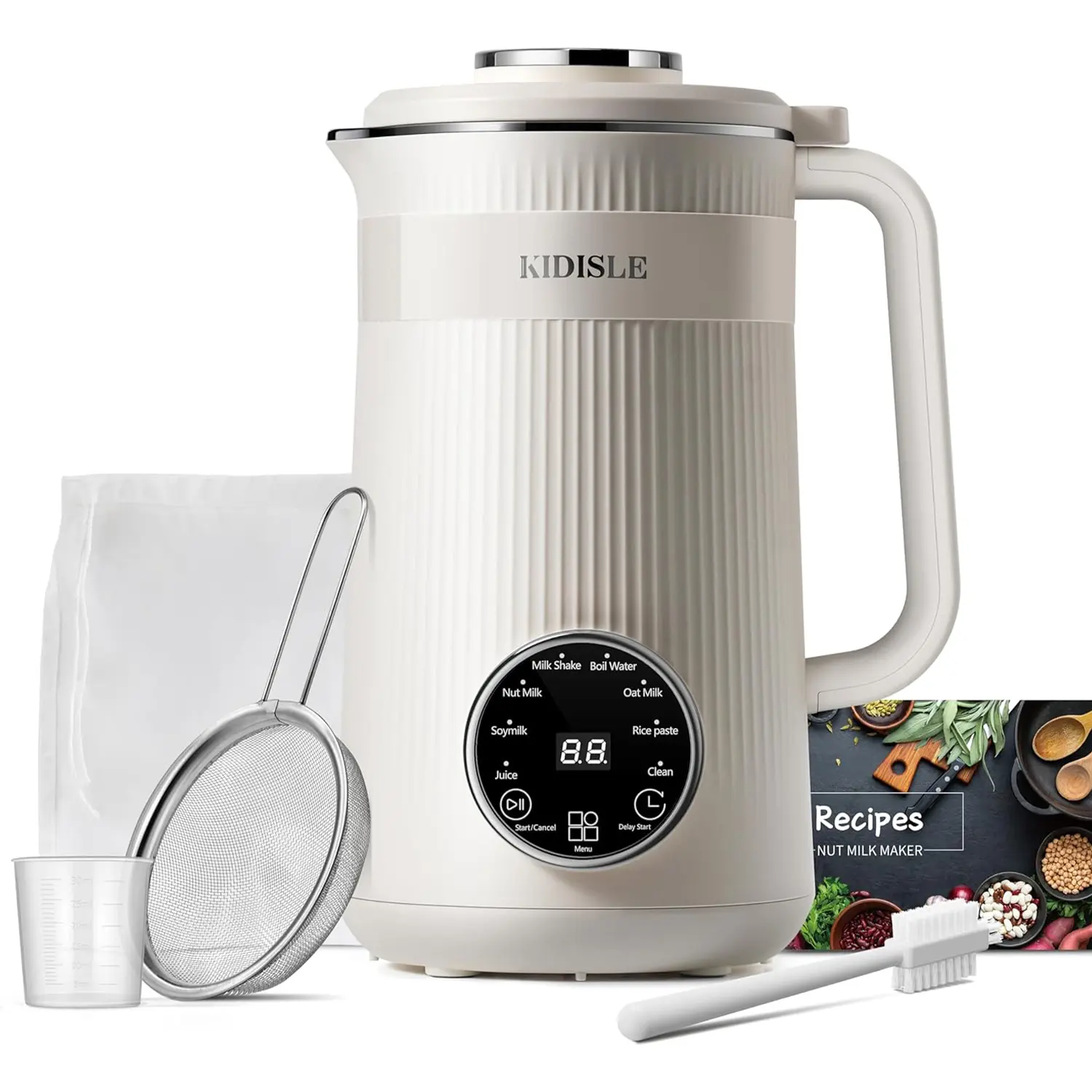 8-in-1 Multifunctional Automatic Soy Machine, 304 Stainless Steel, With Delay Start/Keep Warm/Self-Cleaning/Boil Water, 32oz, Black/WhiteSummerVibes