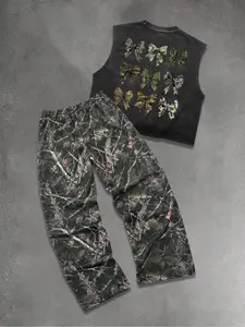 Two-Piece Set Men's Camo Print Tank Top & Pants, Regular Fit Sleeveless Top & Trousers, Casual Summer Clothes for Outdoor, Casual Outfit Set