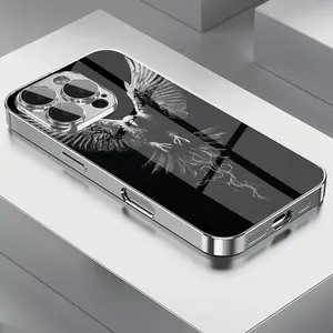 Black Background Flying Eagle Pattern Design Electroplated Glass Phone Case Suitable for iPhone 17 16,15,14,13,12,11 Plus Pro Max