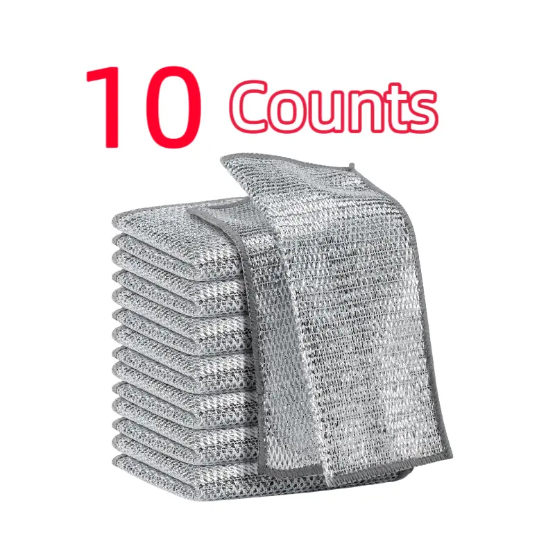 10-Count Synthetic Polyester Dishwashing Rags - Scratch-Resistant, Removable & Washable Wet-Dry Home Cleaning Products for Kitchen Cleaning, Durable Supplies, Desk