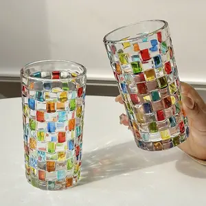 4 Pcs Christmas Colorful Glass Cups，Drinking Glassware Cocktail Glasses for Iced Coffee Juice Tea Beverage Milk Wine