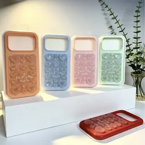 (Case & Nova.) Macaron Glitter Heart Suction Cup Phone Case, Flat Back Shockproof Protective Cover for iPhone 17 Pro Max, 16, 15, 14