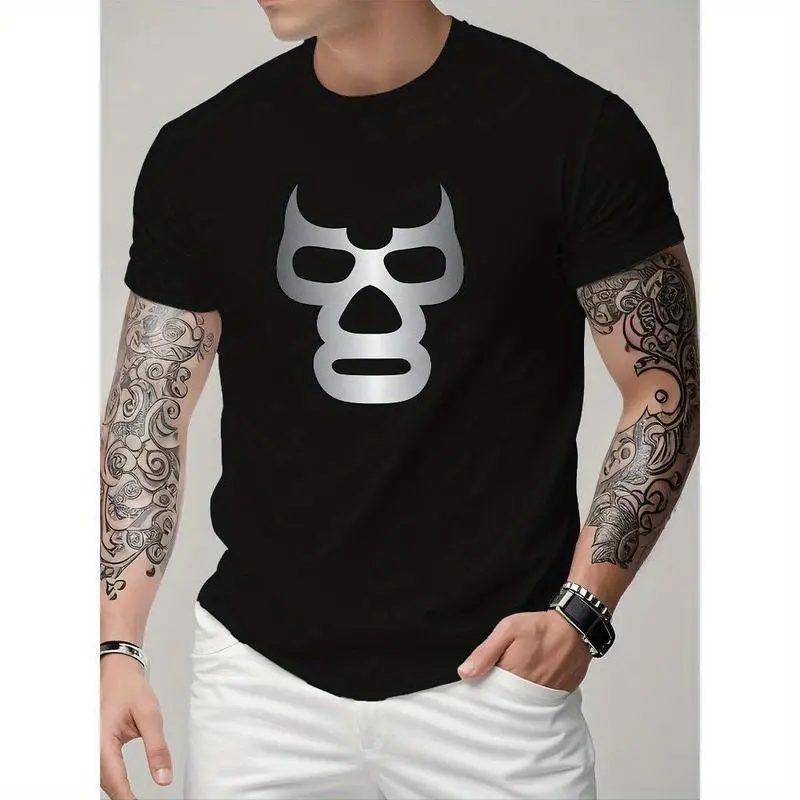 Men's Graphic T-shirt, Casual Loose Fit 100% Cotton Short Sleeve Top, Breathable Lightweight Summer Tee for Outdoor Wear, Tshirt, Shortsleeve, Casual Style Tee, Menswear, Round Neck, Crochet