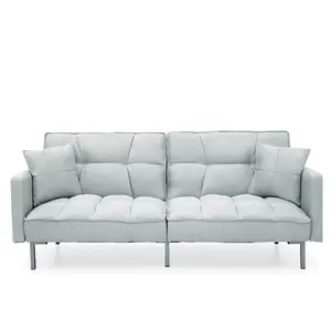 Best Choice Products Convertible Living Room Linen Fabric Tufted Split-Back Futon Sofa w/ 2 Pillows