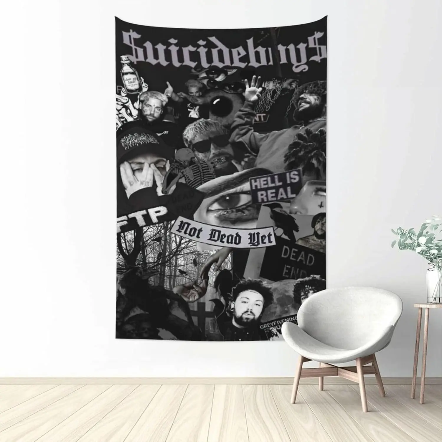Suicide Rapper Themed Full Print Light Decorative Tapestry - Boys' Music Wall Hanging Flag, Hand Washable, Ideal for Bedroom & University Dorm Decor Gift (Home Supplies), Polyester