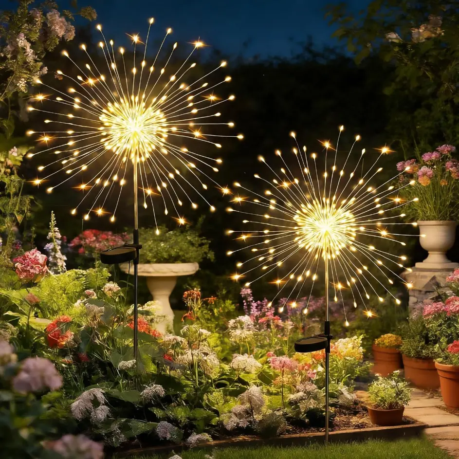 Solar Garden Lights Outdoor,Waterproof Garden, 2PC 200 LED Twinkling Firework Lights Decorative with 8 Modes,Decor for Yard Patio Pathway Lawn for Yard Outside Fairy Decorative, Firework Starburst Stake Lights, Pathway Yard Patio Lawn Decor
