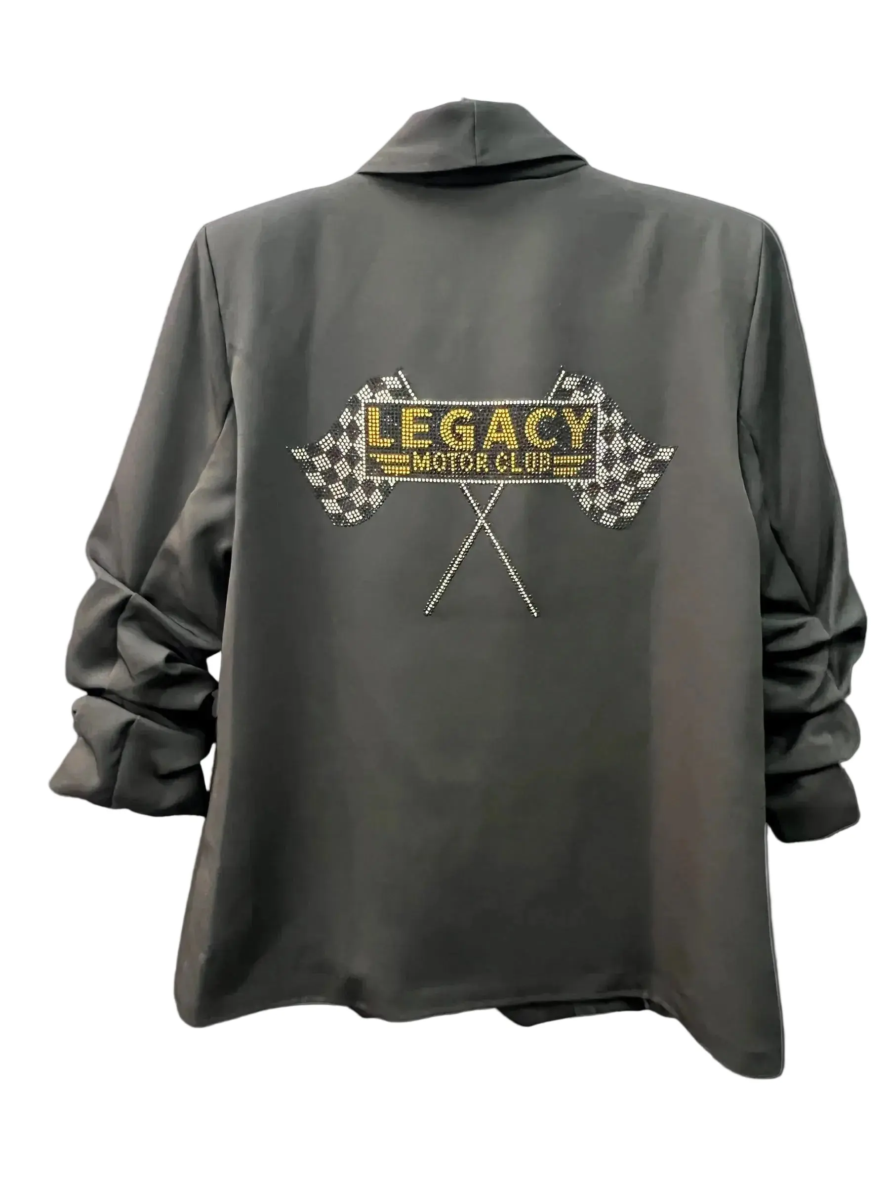 LEGACY MOTOR CLUB CHECKERED FLAG RUCHED SLEEVE BLAZER