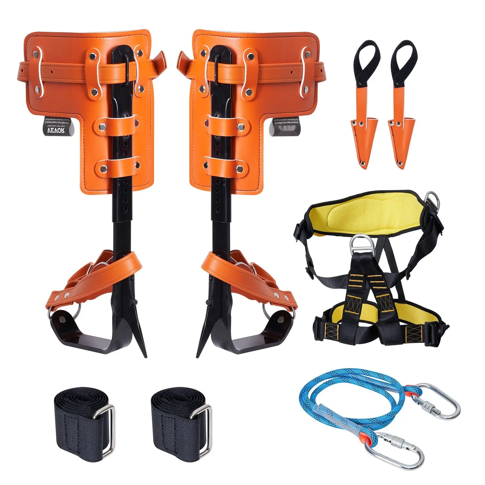 Tree Climbing Spikes Set for Arborist, Climbing Spurs and Step-In Spikes with Alloy Steel Construction, Safety Rope and Harness, Durable Arborist Gear for Tree Work, Easy Adjustable Fit, Secure Attachment, Climbing Kit